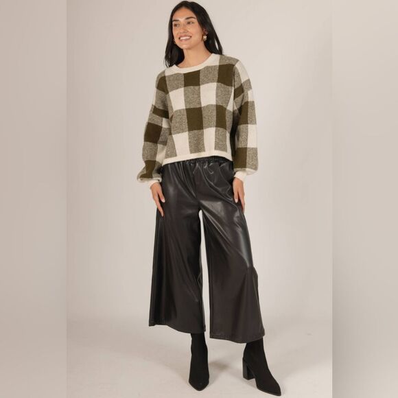 Before YouPlaid Crew Neck Oversized Sweater Top - Picture 2 of 3